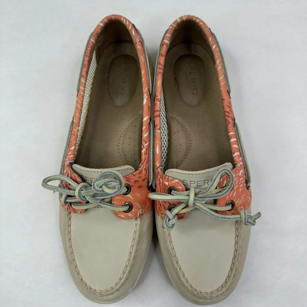 Sperry Womens Firefish Ivory Coral Boat Shoes 8.5 M‎ Leather Mesh